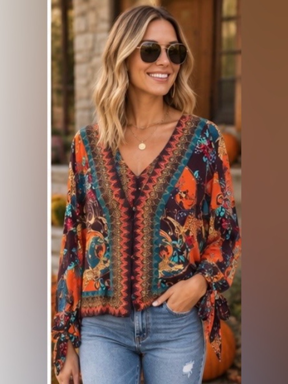 ✨ FREE PEOPLE Boho Leopard & Paisley Print Blouse ✨ Size Small